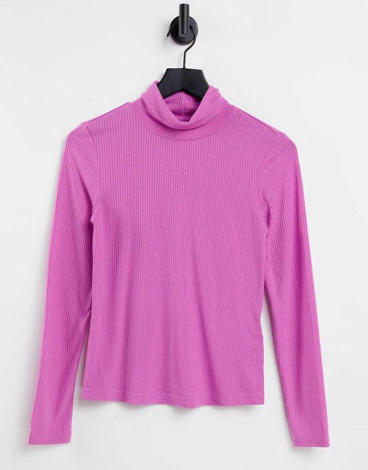 Only Villa Long Sleeve Cropped Roll Neck Sweater In Mauve-purple