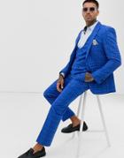 Harry Brown Wedding Slim Fit Bold Blue Check Suit Jacket - Blue