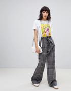 Stradivarius Check Wide Pants With Tie Waist Detail - Multi