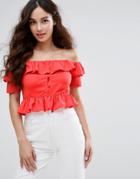 Fashion Union Off The Shoulder Crop Top - Orange