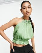 Vila High Neck Satin Crop Top With Tie Back In Green - Part Of A Set