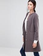 Helene Berman Collarless Swing Coat In Taupe - Cream