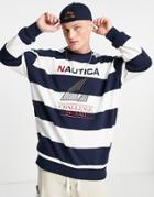 Nautica Archive Aldine Oversize Stripe Sweatshirt In Navy/white
