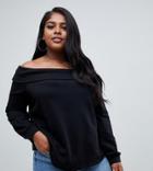 Asos Design Curve Off Shoulder Sweat With Foldover In Black - Black