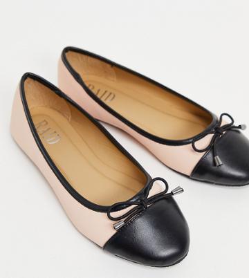 Raid Wide Fit Exclusive Dazer Ballerina Flats With Contrast Toe In Blush-pink