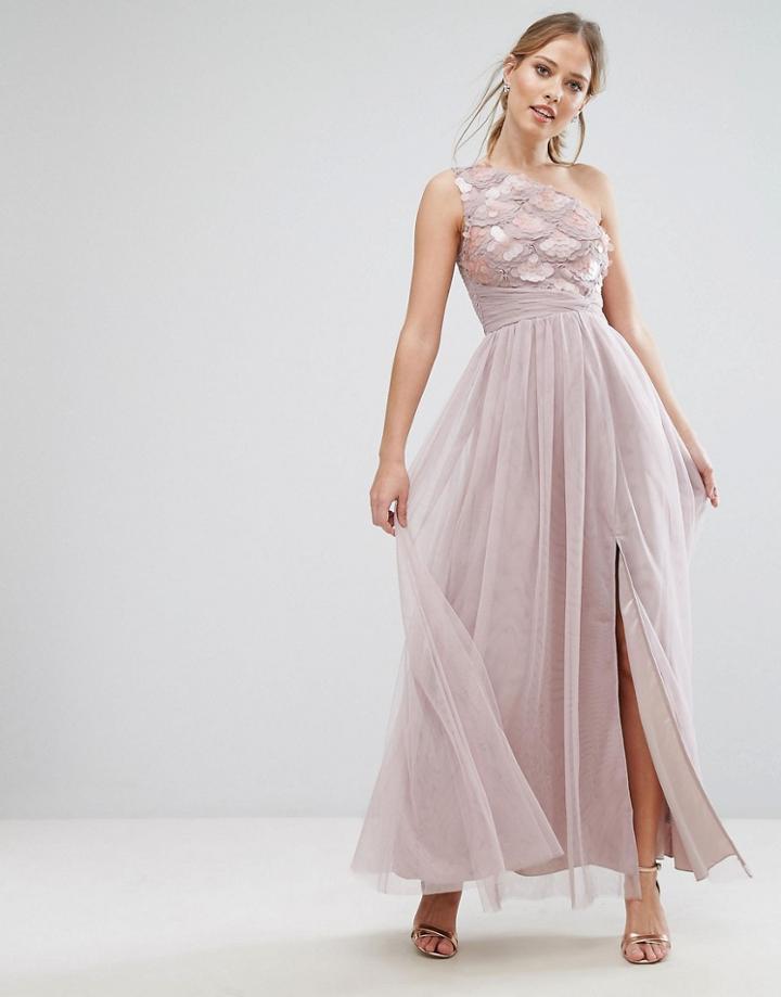 Little Mistress Sequin One Shoulder Maxi Dress - Beige
