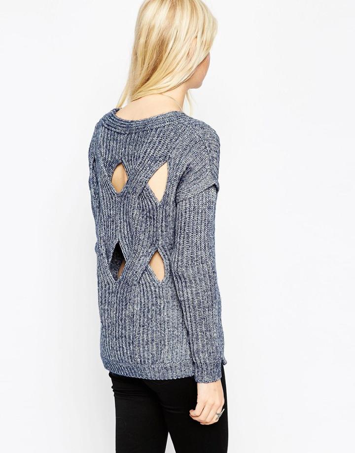 Asos Sweater In Denim Yarn With Cut Out - Denim