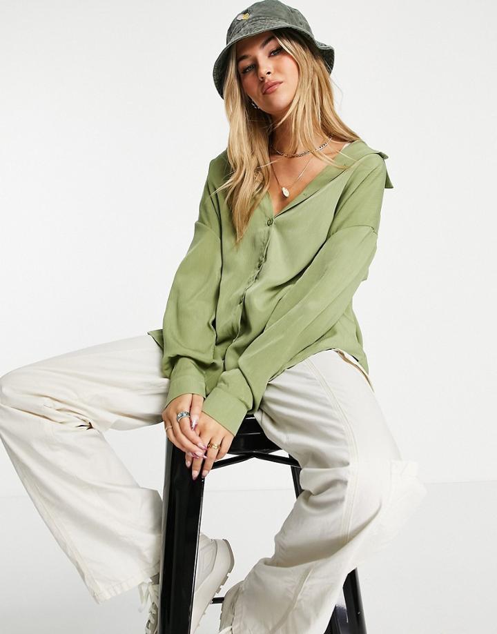 Heartbreak Oversized Crinkle Shirt In Sage Green - Part Of A Set