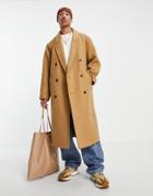 Asos Design Oversized Longline Wool Mix Overcoat In Camel-neutral