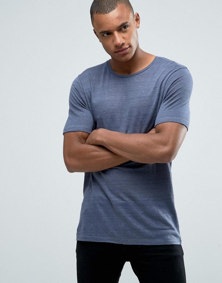 Jack & Jones Premium Longline Linen T-shirt - Blue