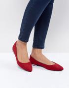 New Look Suedette Metal Insert Pointed Flat Shoe - Red