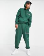 Asos Design Organic Blend Oversized Hoodie In Dark Green With Wellness Text Print - Part Of A Set