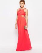 Little Mistress Chiffon Maxi Dress With Cut Outs - Coral