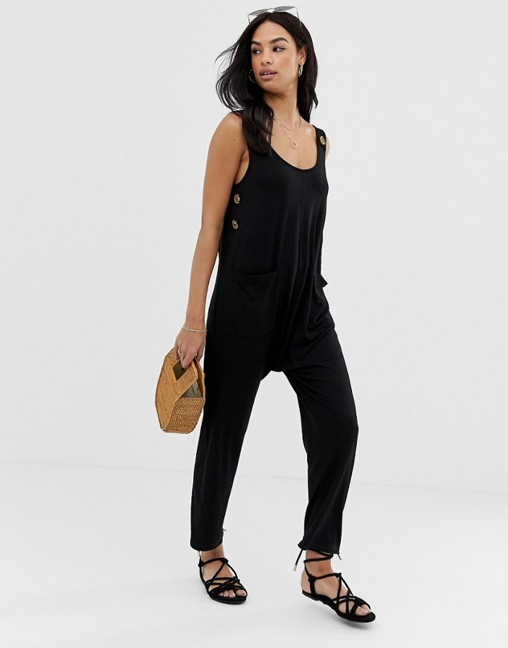 Asos Design Minimal Jumpsuit With Button Detail - Black