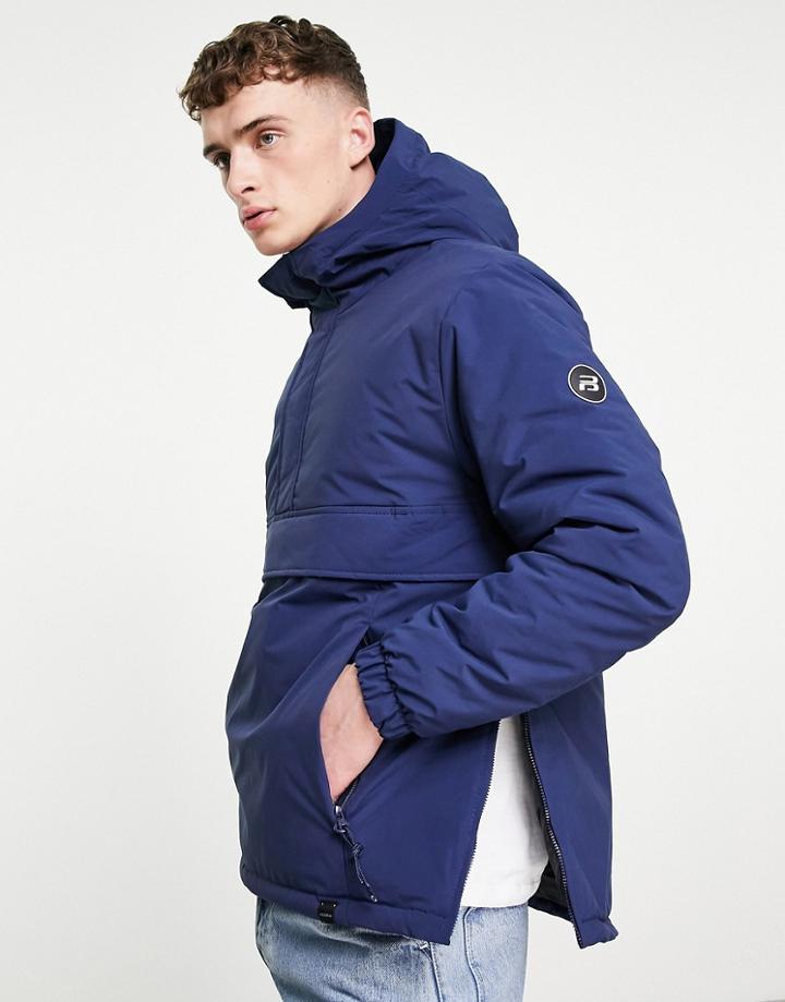 Pull & Bear Overhead Windbreaker Jacket In Navy