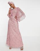 Maya Embellished Cape Maxi Dress In Rose-pink