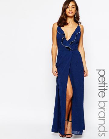 Jarlo Petite Ruffle Front Maxi Dress With Zip Detail - Navy