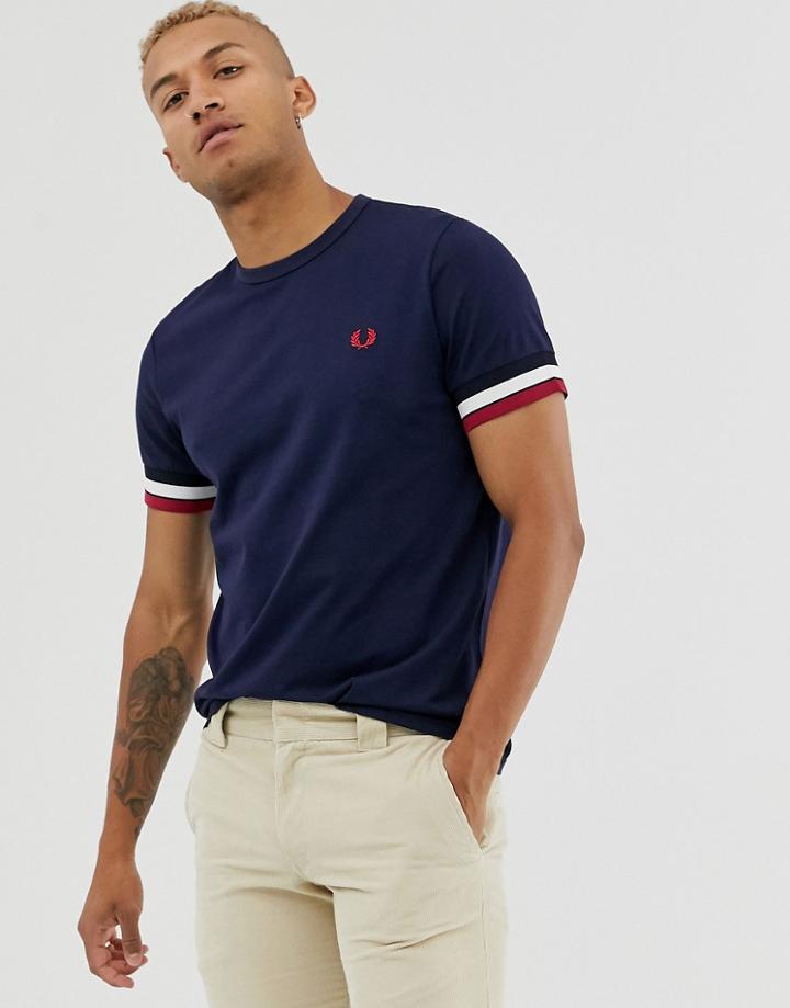 Fred Perry T-shirt With Tipped Rib Cuff In Navy