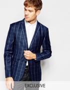 Number Eight Savile Row Exclusive Check Flannel Blazer In Skinny Fit - Blue