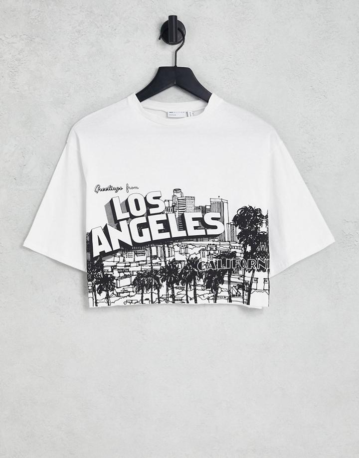Asos Design Boxy T-shirt With Cutoff La Graphic Print In White