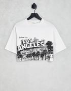 Asos Design Boxy T-shirt With Cutoff La Graphic Print In White