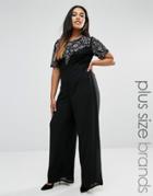 Lovedrobe Plus Jumpsuit With Floral Embellishment - Black