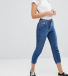 Asos Design Petite Farleigh High Waist Slim Mom Jeans In Blossom Darkwash - Blue