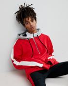 Sixth June Oversized Hoodie In Red With Half Zip And Stripe - Red