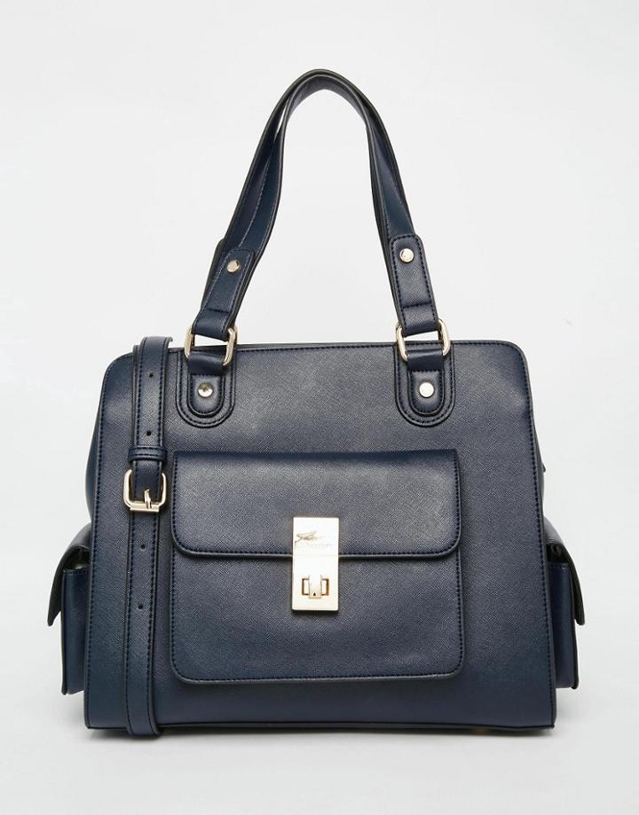 Dune Large Tote Bag With Triple Compartments - Navy Saffiano