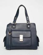 Dune Large Tote Bag With Triple Compartments - Navy Saffiano