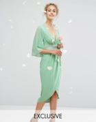 Tfnc Wedding Kimono Sleeve Midi Dress With Wrap Skirt - Green