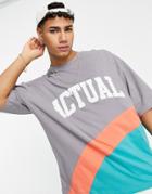 Asos Actual Oversized T-shirt With Curved Cut And Sew And Logo In Gray