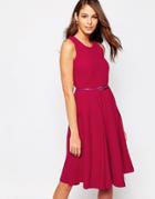 Closet Full Midi Skater Dress With Belt - Red