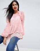 Asos Sheer Crinkle Blouse With Poets Sleeve - Pink