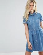 Only Denim Short Sleeve Skater Dress - Blue