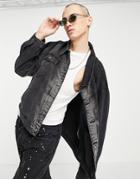 Liquor N Poker Oversized Denim Jacket In Black And Gray Fade Wash - Part Of A Set-multi