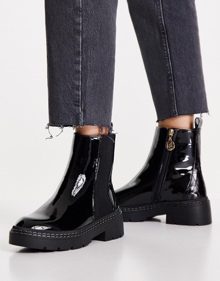 River Island Patent Chunky Chelsea Boot In Black