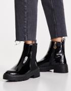 River Island Patent Chunky Chelsea Boot In Black