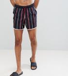 Asos Design Tall Runner Swim Short With Red And White Stripes In Short Length - Black