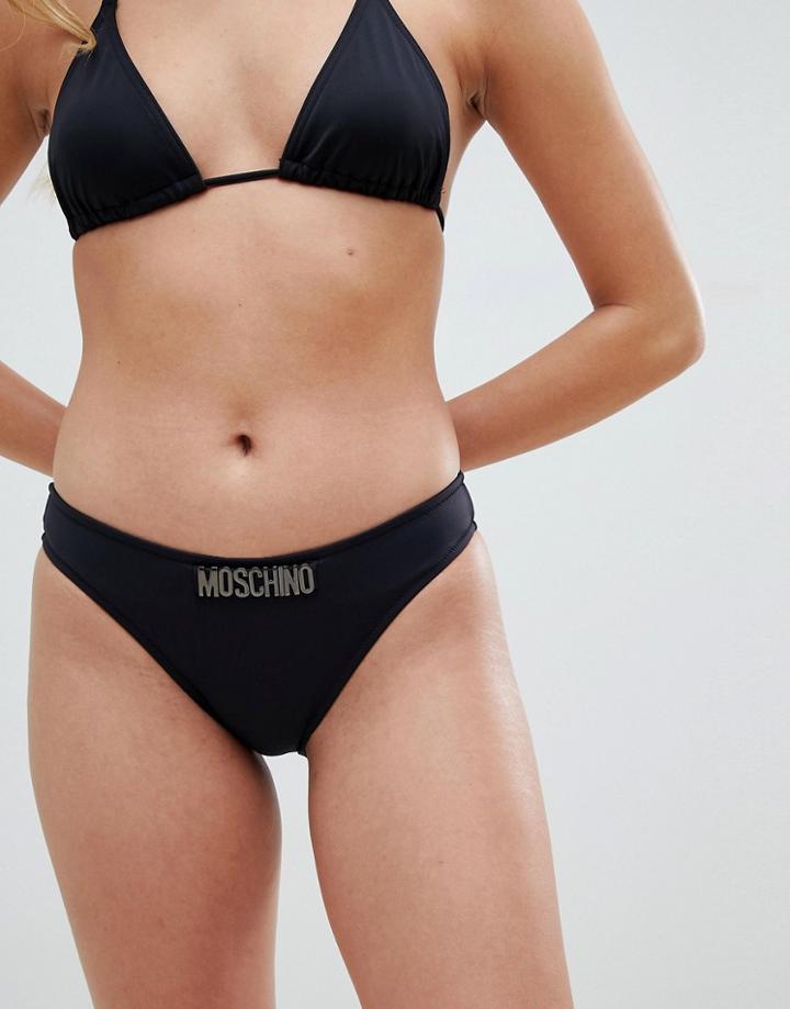 Moschino Logo Bikini Bottom - Black