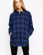 Asos Longline Boyfriend Shirt In Blue Check - Multi