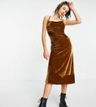 Collusion Velvet Croc Midi Dress In Ochre-yellow