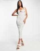 Asos Design Textured Strappy Keyhole Detail Midi Dress In Cream And Lilac Micro Floral-multi
