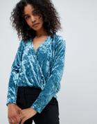 Unique 21 Dipped Hem Velvet Top - Green