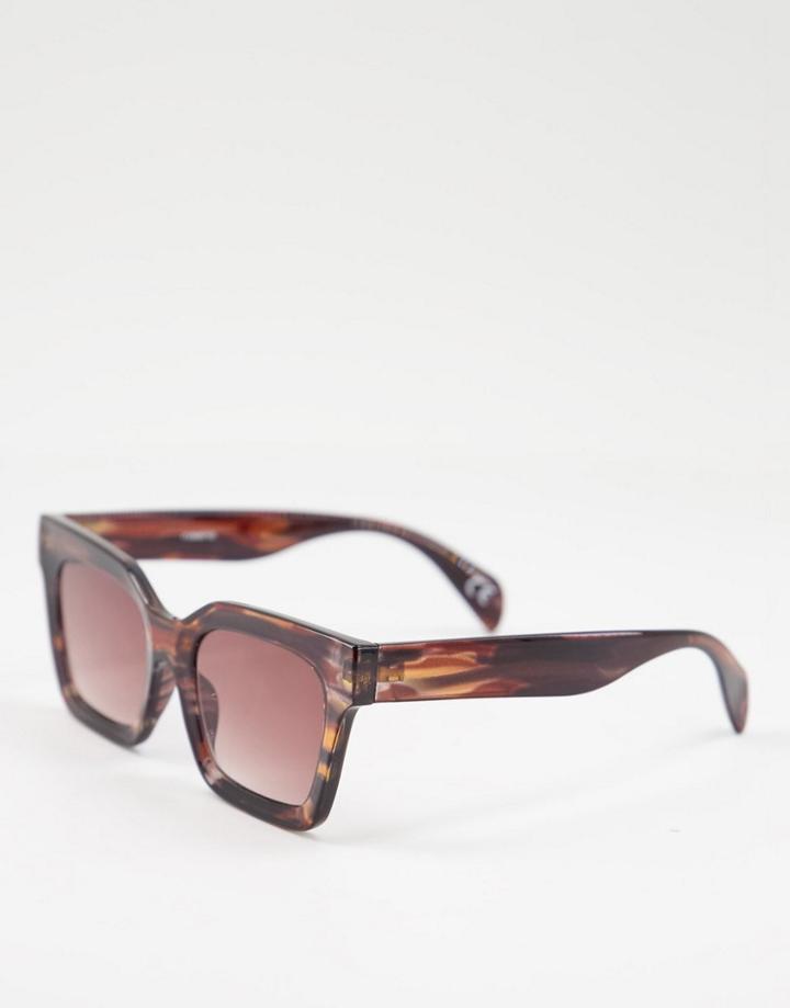 Asos Design Recycled Square Bevel Sunglasses In Tort-multi