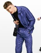 Asos Design Set Smart Harrington Jacket With Blue Abstract Print-blues