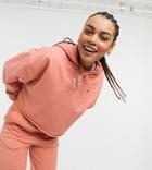 Collusion Embroidered Crop Hoodie In Peach - Part Of A Set-orange