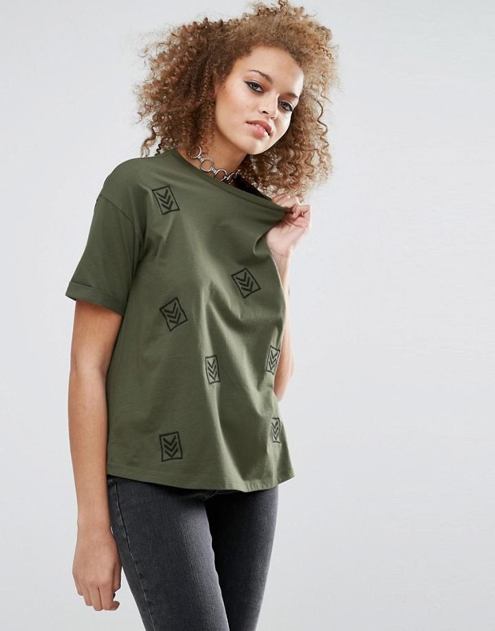 Asos T-shirt With Military Badges - Green