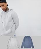 Asos Design Hoodie 2 Pack Dark Denim Marl/gray Marl - Multi