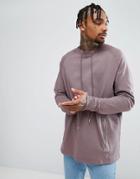 Asos Oversized Longline Sweatshirt With Drawcord Neck - Purple